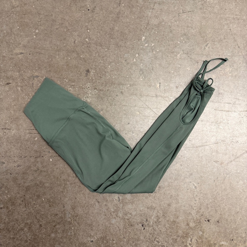 Nike Dri-FIT Ribbed‎ High Waisted Yoga Leggings Sage Green Tie Ankle XS